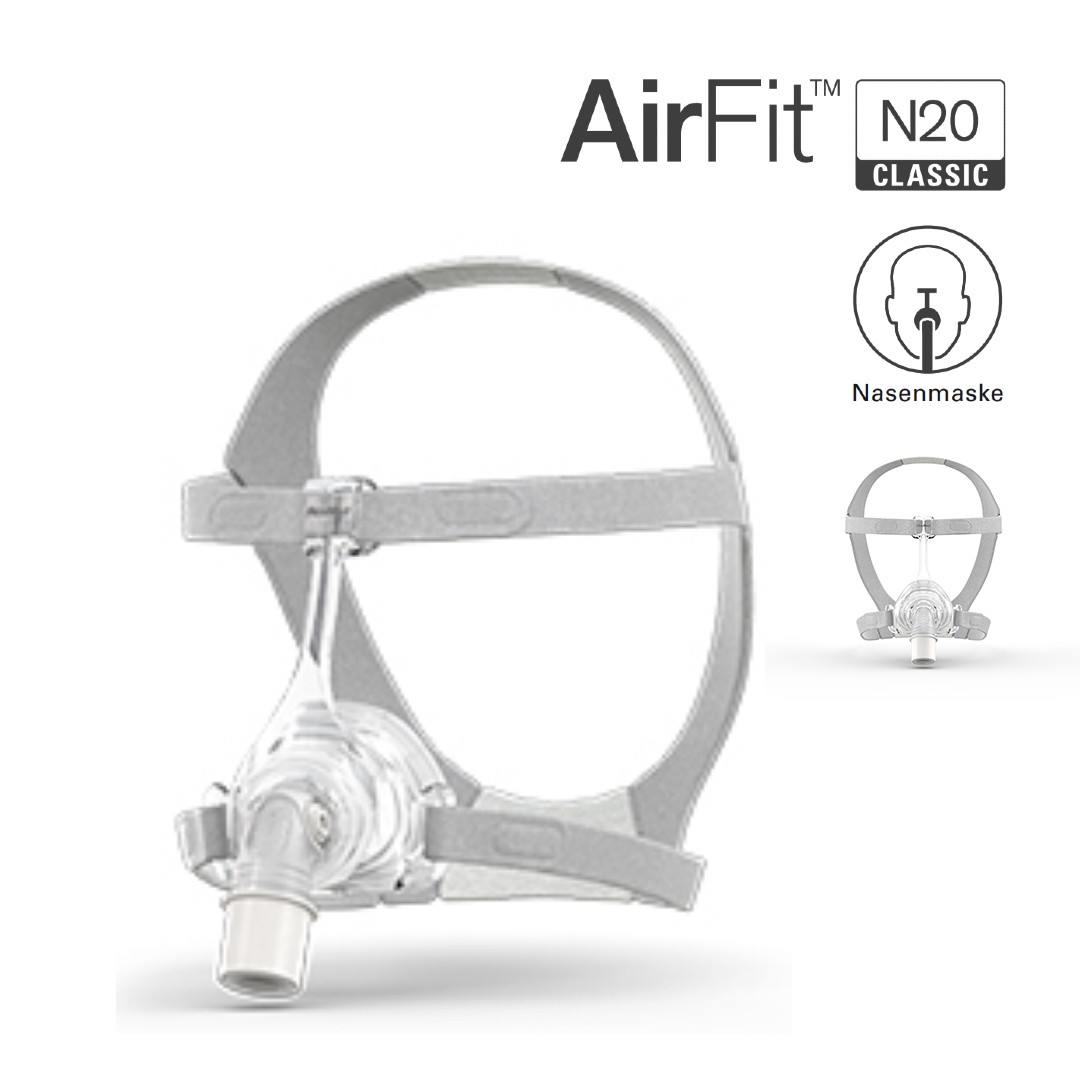 2 x Resmed AirFit N20 Classic Gr- L- CPAP Nasenmaske- InfinitySeal- Maskenkissen- flexible Stirnsttze und weiches Kopfband (Nachfolger der Ultra Mirage II ) unter Nasenmasken > - Resmed Maskenshop > ResMed