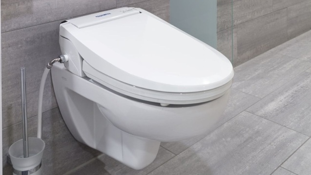 Aquatec Pure Bidet WC-Aufsatz mit Wascheinrichtung mit Reinigungsdüse und Warmluftrockner- Licht- beheizbare Sitzfläche- elektrischer Spül-Toilettensitz unter Toilettensitzerhöhung > Invacare