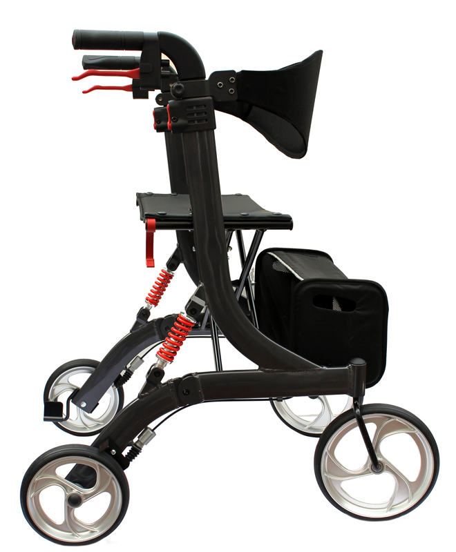 Bescomed Spring S Rollator bordeaux-rot- Leichtgewichtsrollator- mit justierbaren Spiralfedern