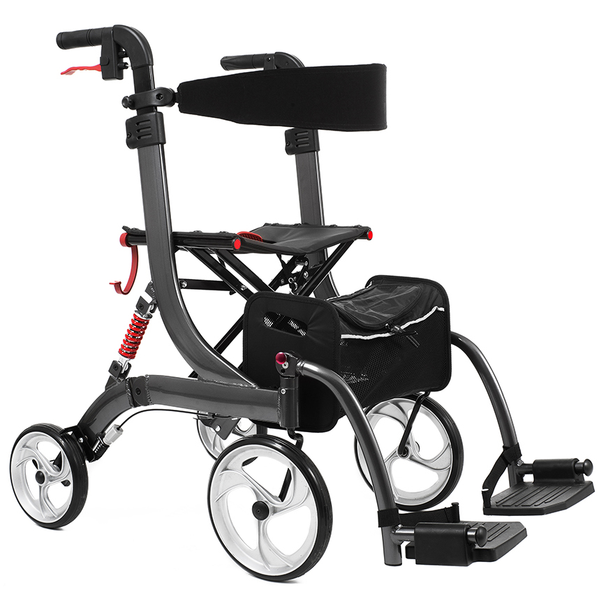 Bescomed Spring VARIO-M- Rollator und Rollstuhl- graphitgrau- 2in1- Alu Leichtgewichtsrollator- neue Serie- inkl- Beinstützen und Komfort-Rückengurt unter Rollator (alle Modelle) > Rollator – Rollstuhl 2in1