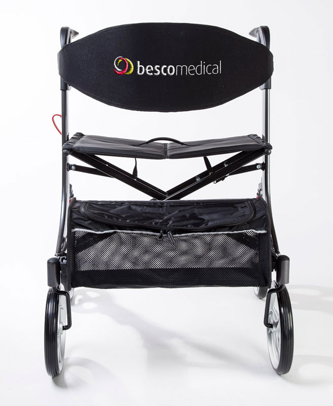 Bescomed Spring XL-L grau Leichtgewicht-Rollator- mit justierbaren Spiralfedern- Rckengurt gepolstert- bis 240kg