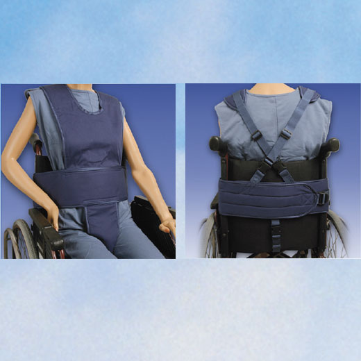 Biocare Komplett Klett- flüssigkeitsabweisend blau- Sicherungssystem für Hüfte- Oberkörper und Becken- Patientensicherungsystem im Rollstuhl unter Rollstuhlgurte > Rollstuhlgurte > Biocare