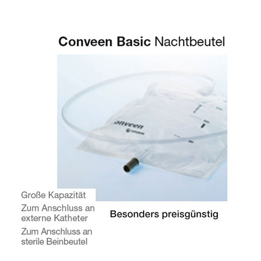 Coloplast Conveen Basic Nachtbeutel Packungseinheit: 10 Stück- 100 cm Schlauch unter ableitende Produkte > Coloplast