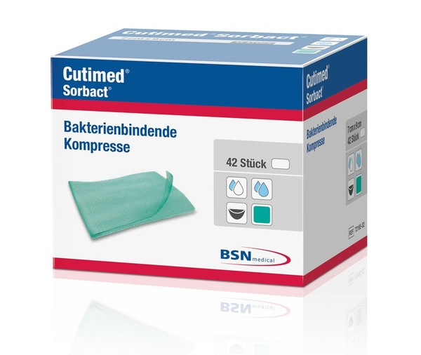 Cutimed Sorbact- Kompresse 4x6cm (P-42) latexfreie- wirkstofffreie und antimikrobielle Kompresse zur Behandlung kontaminierter und infizierter Wunden unter Wundtherapie