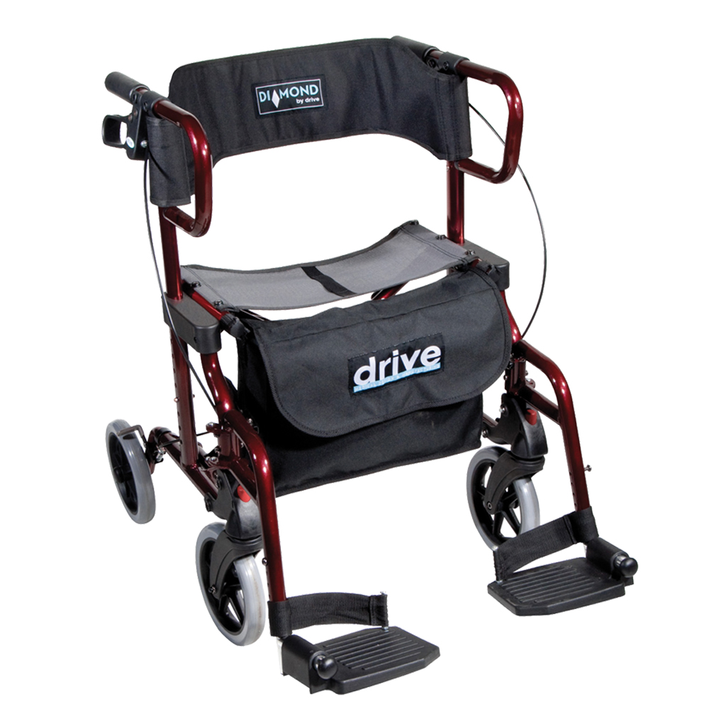 Drive Medical Rollator Diamond Deluxe 2in1 - Rollator und Transportstuhl- inkl- Fussstützen- der Kombi-Rollator + Rollstuhl