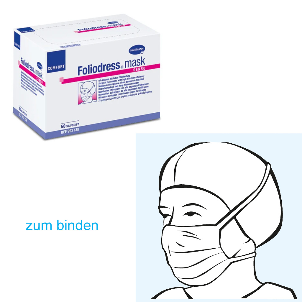 Foliodress Mask Comfort Senso grn- OP-Masken mit hoher Filterleistung Typ II- besonders weichen und leichten Materialkombination- mit ultraschallverschweissten Bndern zum binden- P-50 Stck