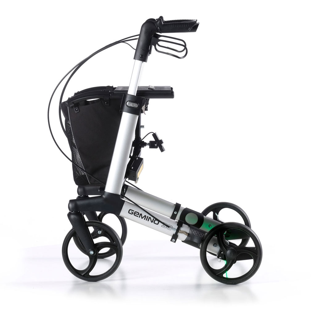 Gemino 30 Parkinson Rollator mit Umkehrbremssystem (der Rollator hlt sofort an- sobald die Bremse losgelassen wird)- Laserlicht aktivierbar (wirkt dem Freezing entgegen)- Verlangsamungsbremse (Tempo gleichmssig)- bis 130kg- Leichtgewicht