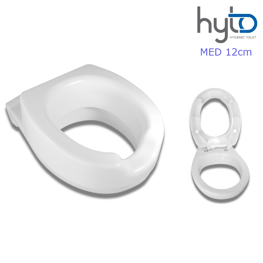 HYTO MED Toilettensitzerhhung 12cm- ohne Deckel- komplett inkl- Edelstahlscharnier zur sicheren Montage- Sitz fr Reinigung hochschwenkbar oder komplett abnehmbar- bis 140kg unter Toilettensitzerhhung