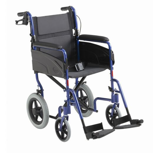 Invacare Alu Lite Reise-Rollstuhl- Basis-Transitrollstuhl aus Aluminium- Bremse für Begleitperson- faltbarer Rücken- schwenkbare Fussstützen- faltbarer Kreuzrahmen- Beckengurt- bis 100kg- nur in Sitzbreite 40-5 cm verfügbar!