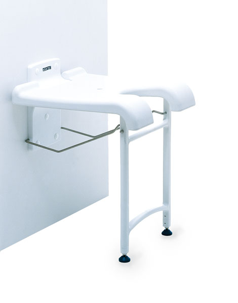 Invacare-Aquatec Sansibar Duschklappsitz- Duschsitz zur Wandmontage- mit Stützfüssen und Hygienausschnitt- bis 130kg