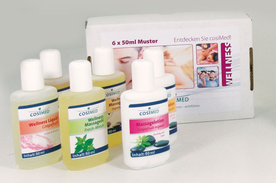 Probierset Wellness: 6 x 50 ml Probierflaschen (Massageprodukte für Wellnessanwendungen) unter Massageöle > Massagelotionen > Bundle (Sparsets)