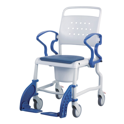 Rebotec Boston Toilettenrollstuhl in grau-blau bis 150 kg Krpergewicht inkl- Eimer und Armlehnen- 4 arretierbare 5-Zoll Rder unter Toilettenstuhl-Duschrollstuhl > Rebotec