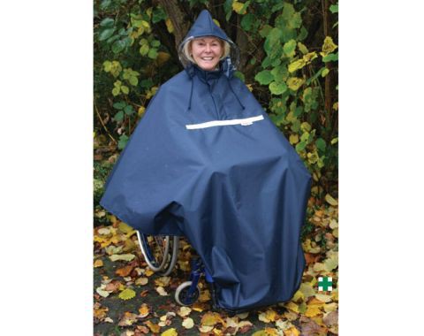 Regenponcho Standard- Gr- 5 (Large)- fr Rollstuhlfahrer- Fb- blau- mit Kapuze und Sichtfenster- Reflektorstreifen Poncho