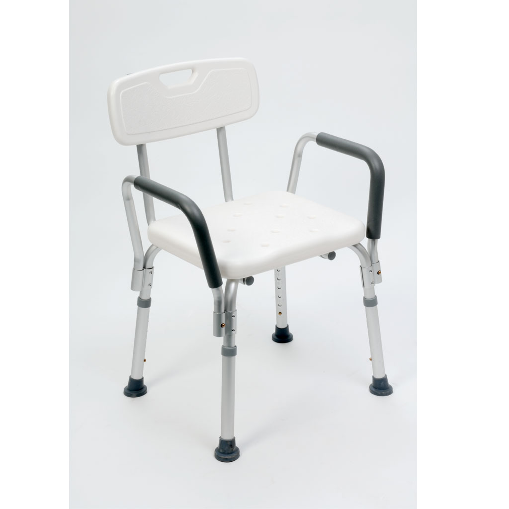 RFM Duschstuhl mit Arm- und Rückenlehne- ideal für Senioren- gepolsterte Armlehnen- höhenverstellbar- Belastbarkeit 130 kg