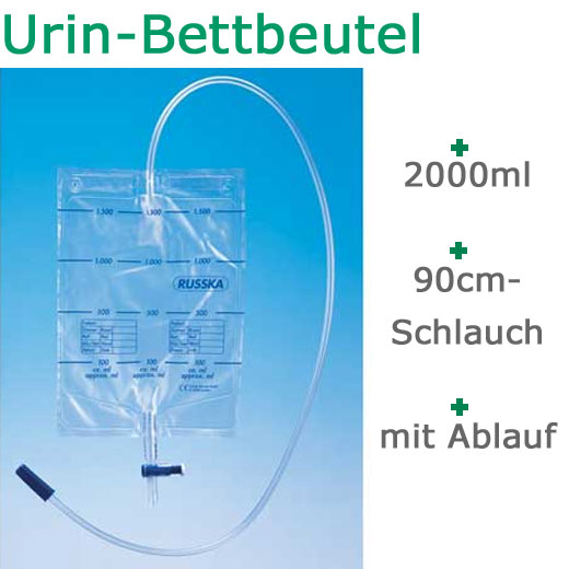 Russka Urin-Bettbeutel mit Ablaufventil Packungseinheit: 10 Stück- 90 cm Schlauch unter ableitende Produkte > Russka-Bertram