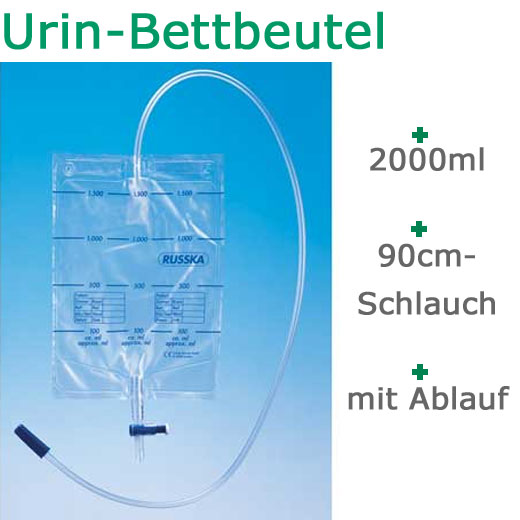 Russka Urin-Bettbeutel mit Ablaufventil Packungseinheit: 10 Stck- 90 cm Schlauch