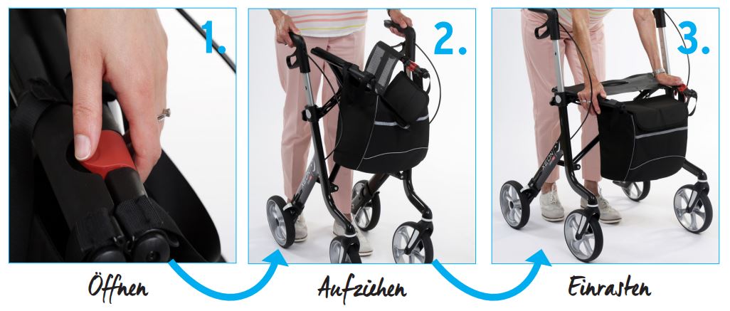 Xeon Carbon Rollator Exklusiv- Ultra Leichtgewichts Rollator- Gehwagen mit bequemer Sitzhhe 63cm- Griffhhe 80-100cm- mit nur 4-9 kg einer der leichtesten Leichtgewicht-Rollatoren- inkl- Stockhalter- bis 150kg belastbar