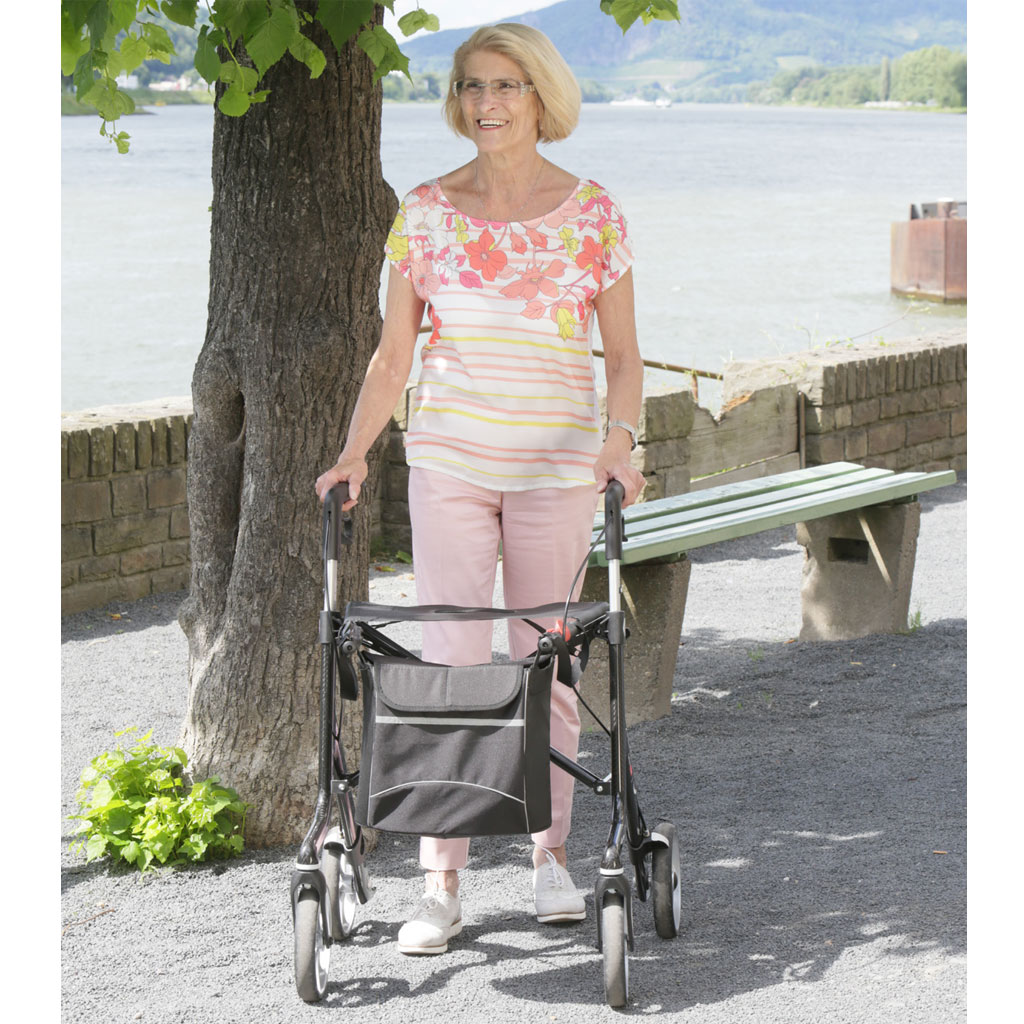 Xeon Carbon Rollator Promo Set- Ultra Leichtgewichts Rollator- Aktion - stossabsorbierende PUR-Softrder + Rollatorklingel + LED Licht + gepolsterter Komfortrckengurt + Rollatorschirm mit Multifunktionsarm